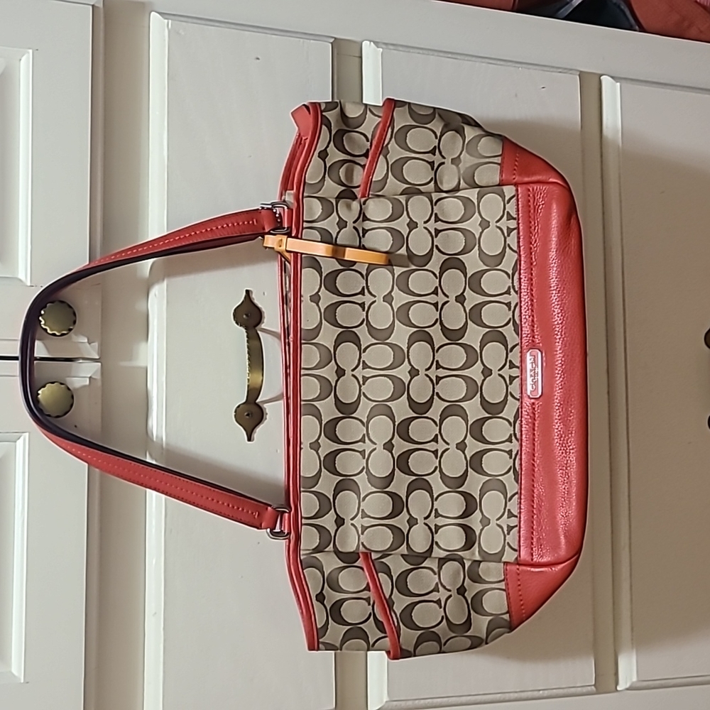 Coach bag finest material trimmed with leather Brown and Orange